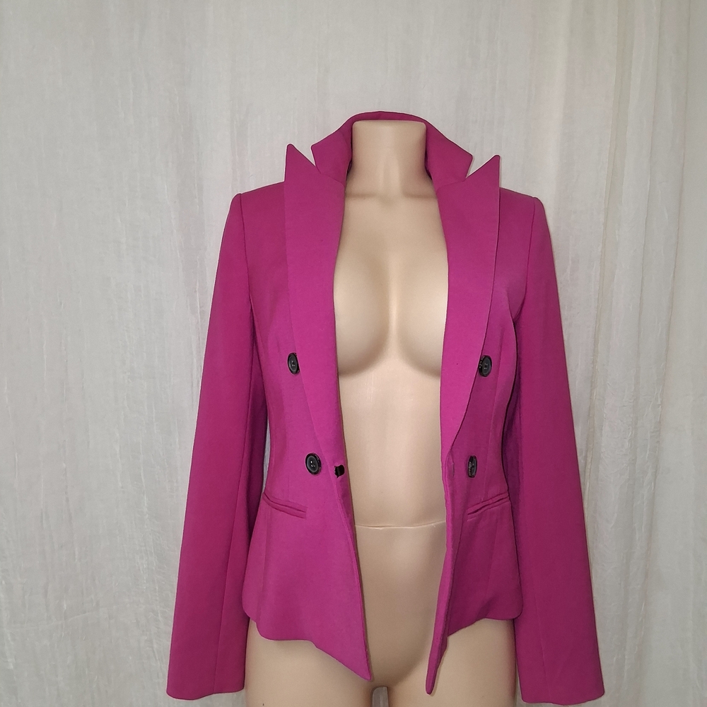 Anne Klein Women Size 4 Fuchsia Double-Breasted Blazer - Picture 3 of 15